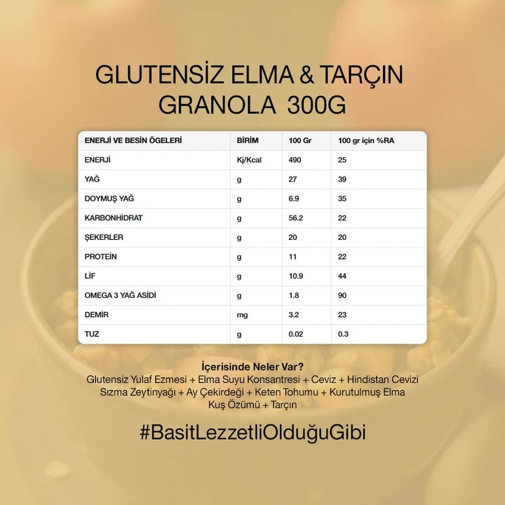 Glutensiz Elmalı Granola 300 gr
