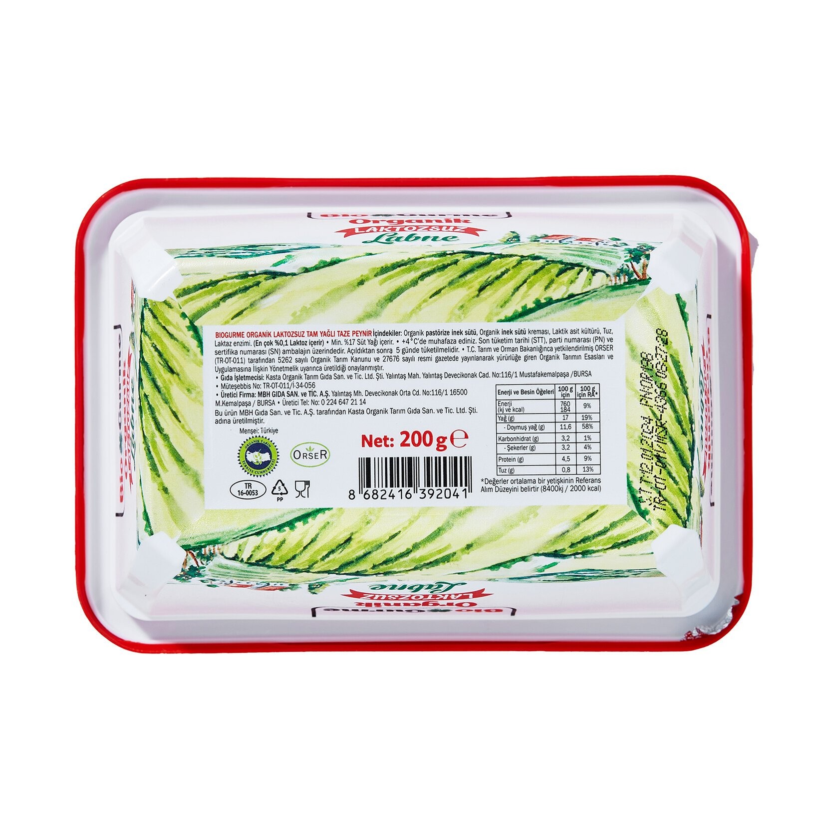 Organik Laktozsuz Labne 200 Gr