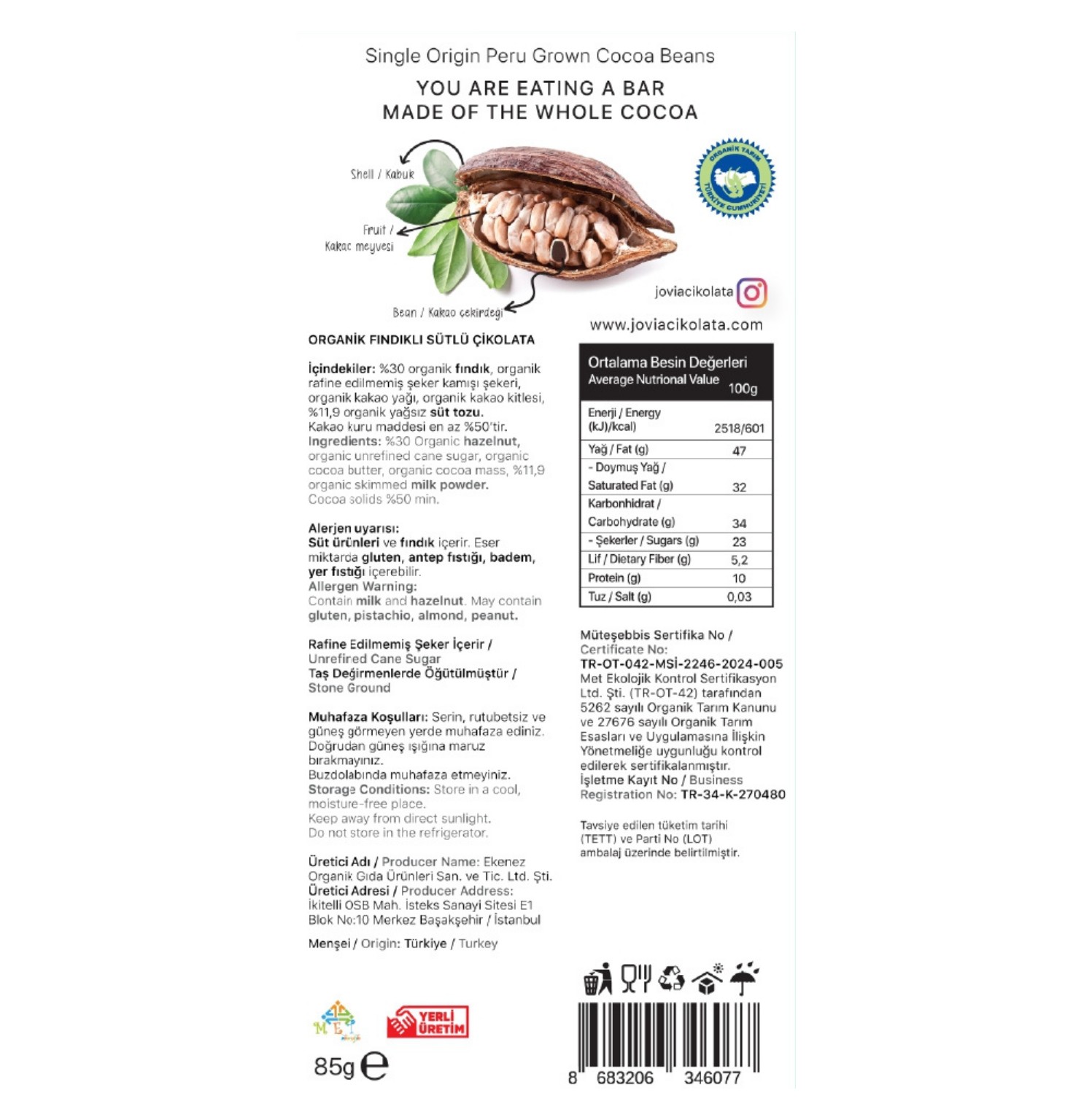Sütlü Fındıklı Çikolata 85 gr