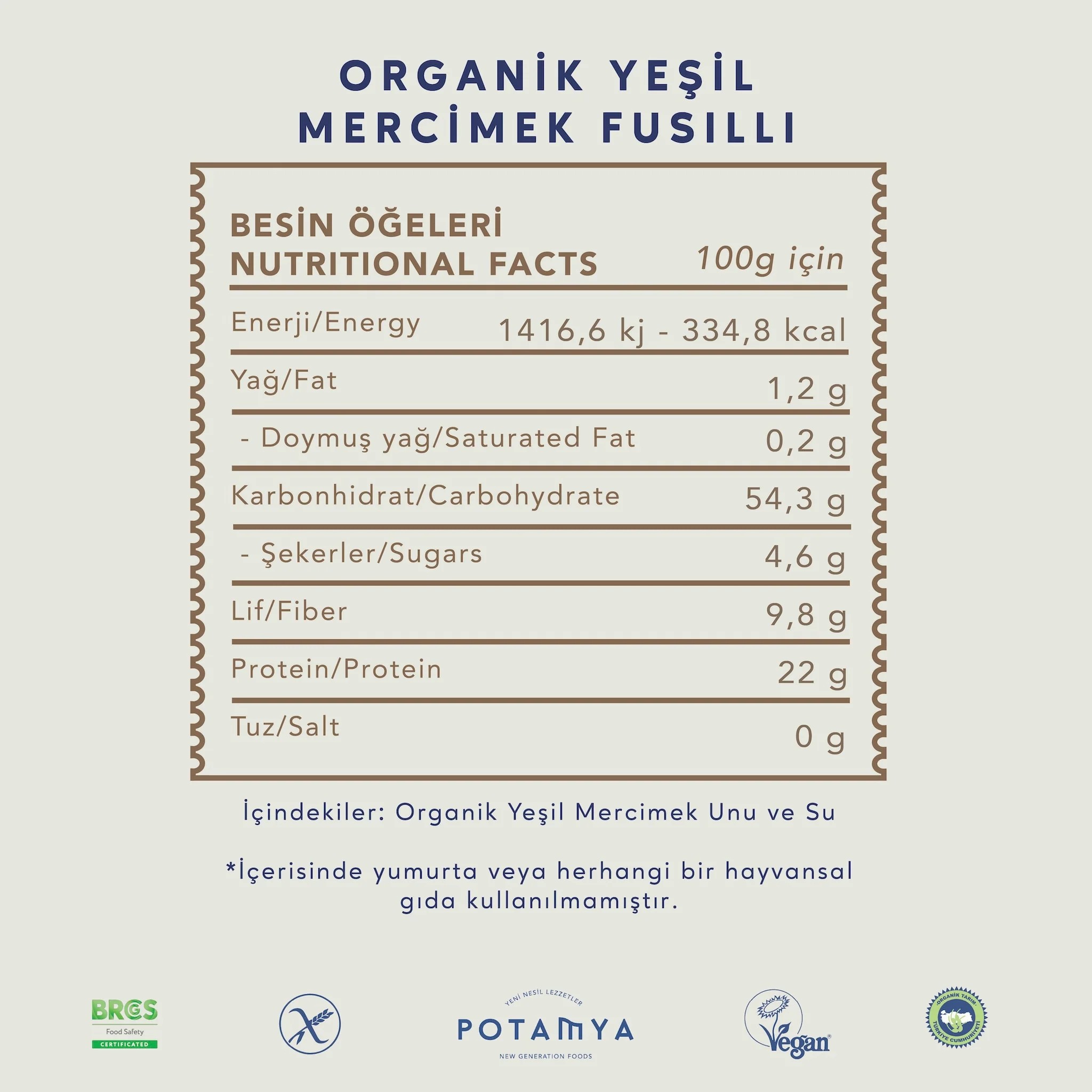 Organik Yeşil Mercimekli Fusıllı 240 gr