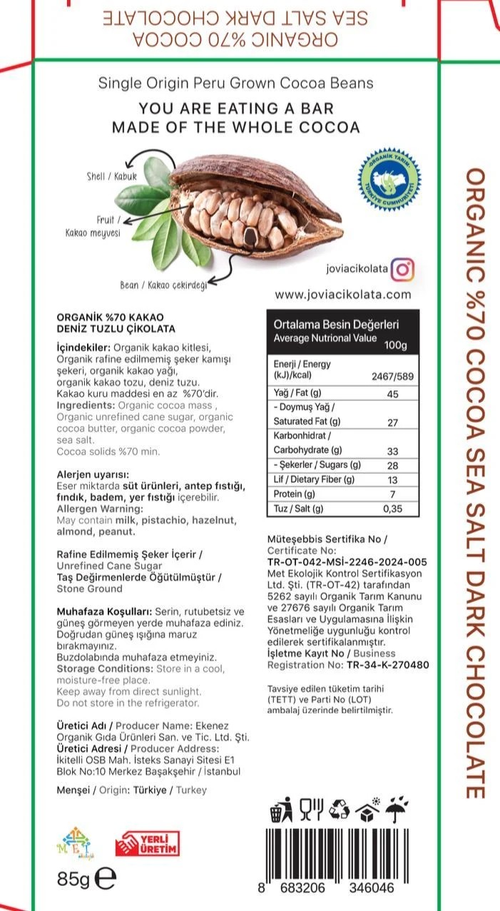Deniz Tuzlu %70 Bitter Çikolata 85 gr
