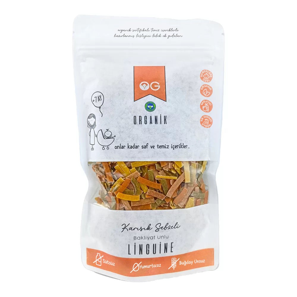 Organik Karışık Sebzeli Bakliyat Unlu Şerit Makarna Linguine 200 gr (+8 Ay)