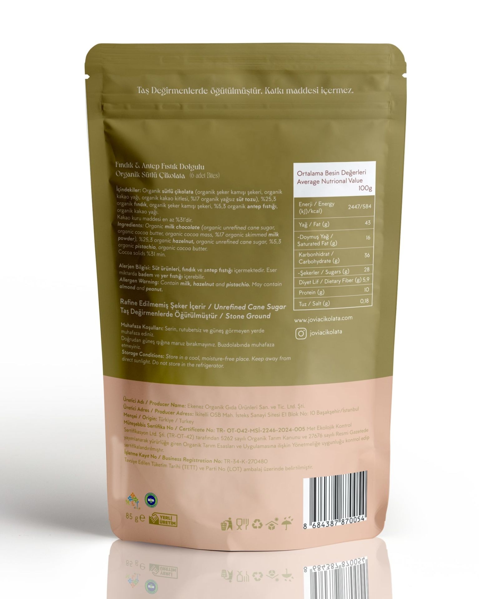 Fındık Ve Antep Fıstıklı Sütlü Çikolata 85 gr