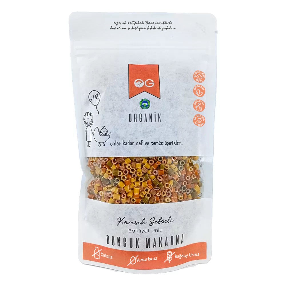 Organik Karışık Sebzeli Bakliyat Unlu Boncuk Makarna 200 gr (+8 Ay)