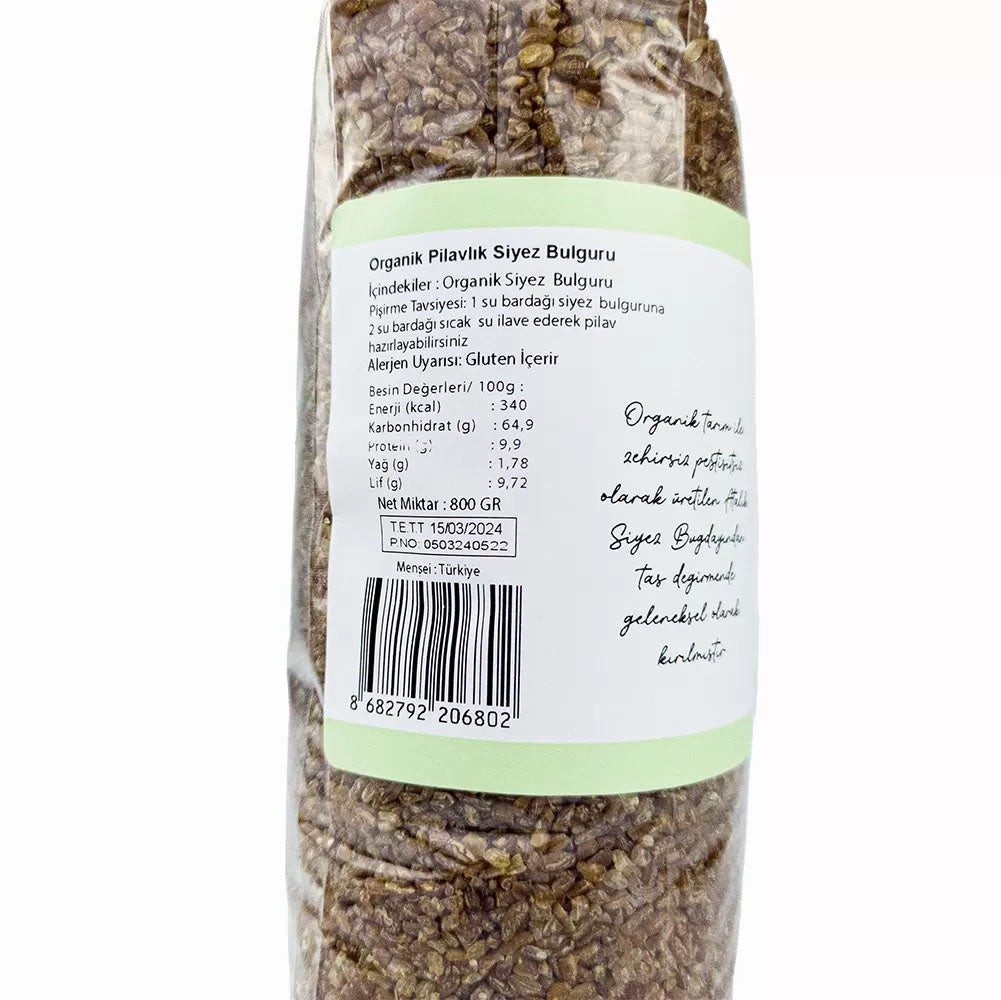 Organik Pilavlık Siyez Bulguru 800 gr (+8 Ay)
