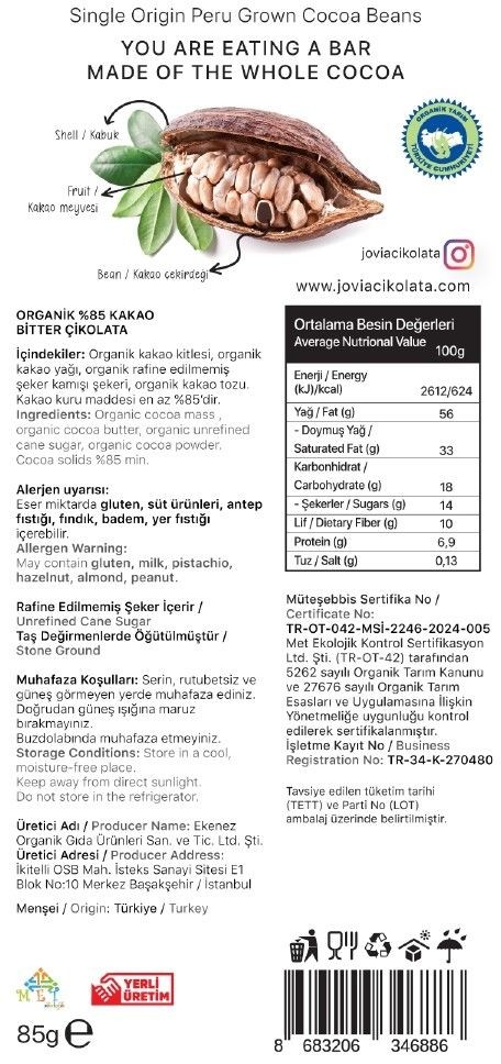 %85 Bitter Çikolata 85 gr