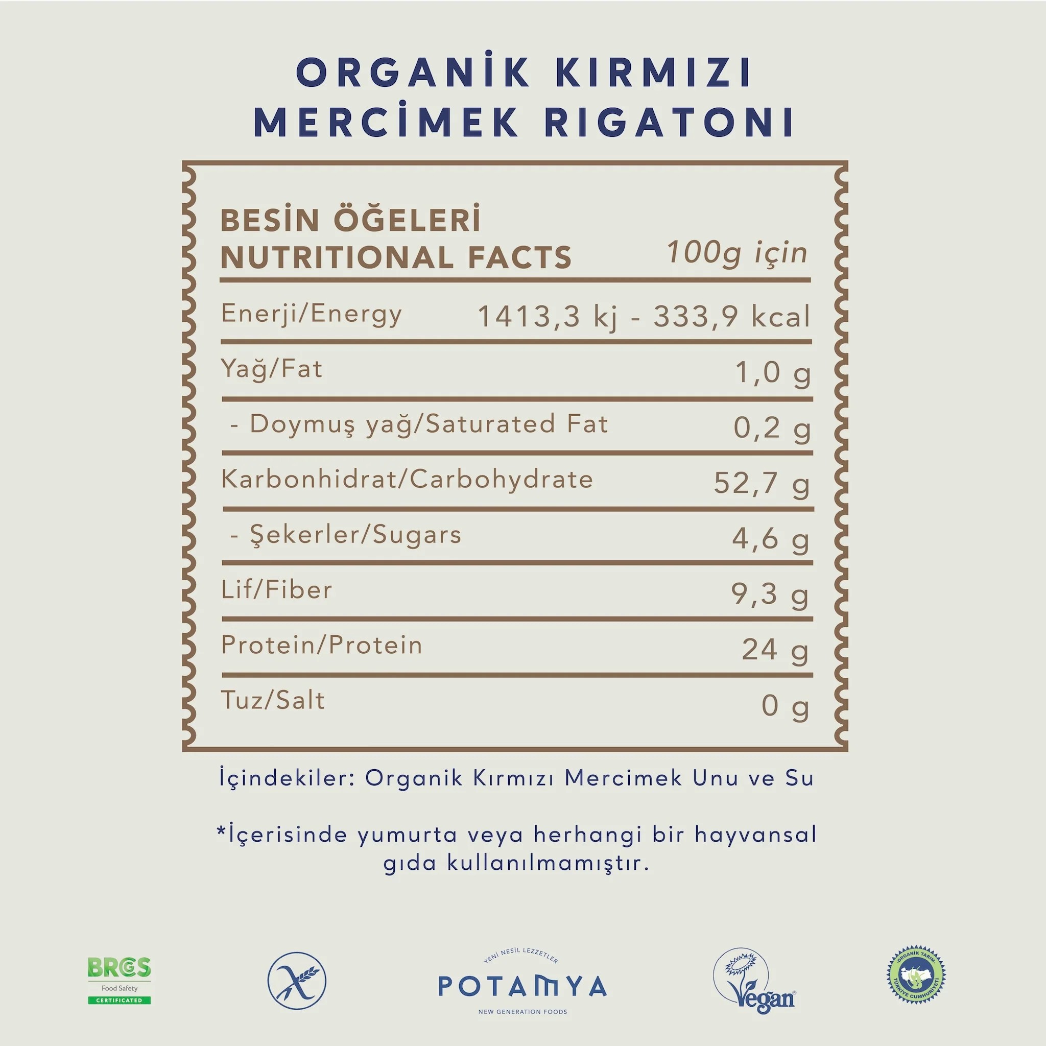 Organik Kırmızı Mercimekli Rigatoni 240 gr