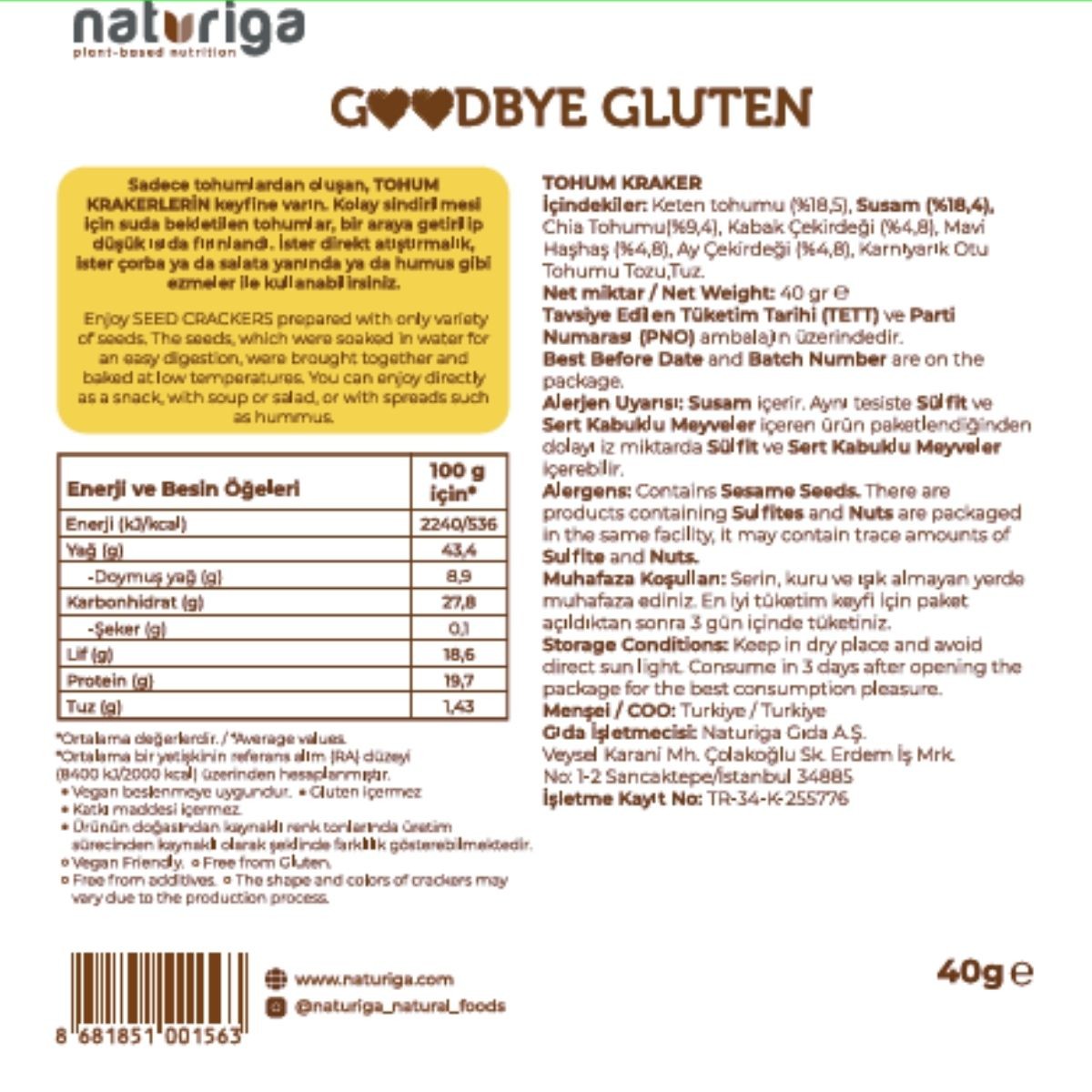 Goodbye Gluten Tohum Kraker 40 Gr