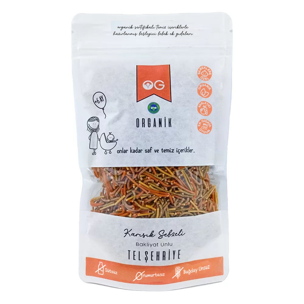 Organik Karışık Sebzeli Bakliyat Unlu Tel Şehriye 180 gr (+8 Ay)