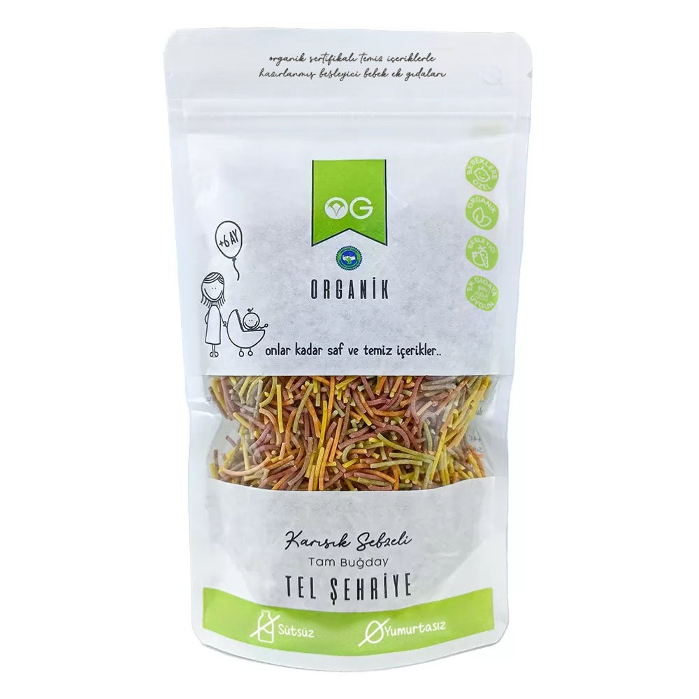 Organik Karışık Sebzeli Tam Buğday Tel Şehriye 180 gr (+8 Ay)