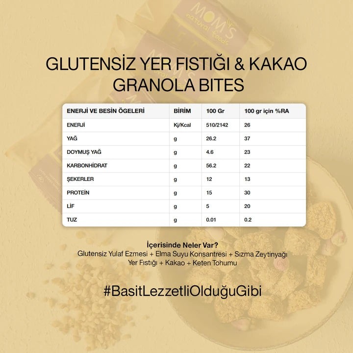 Glutensiz Yer Fıstığı & Kakao Granola Bites 40 gr