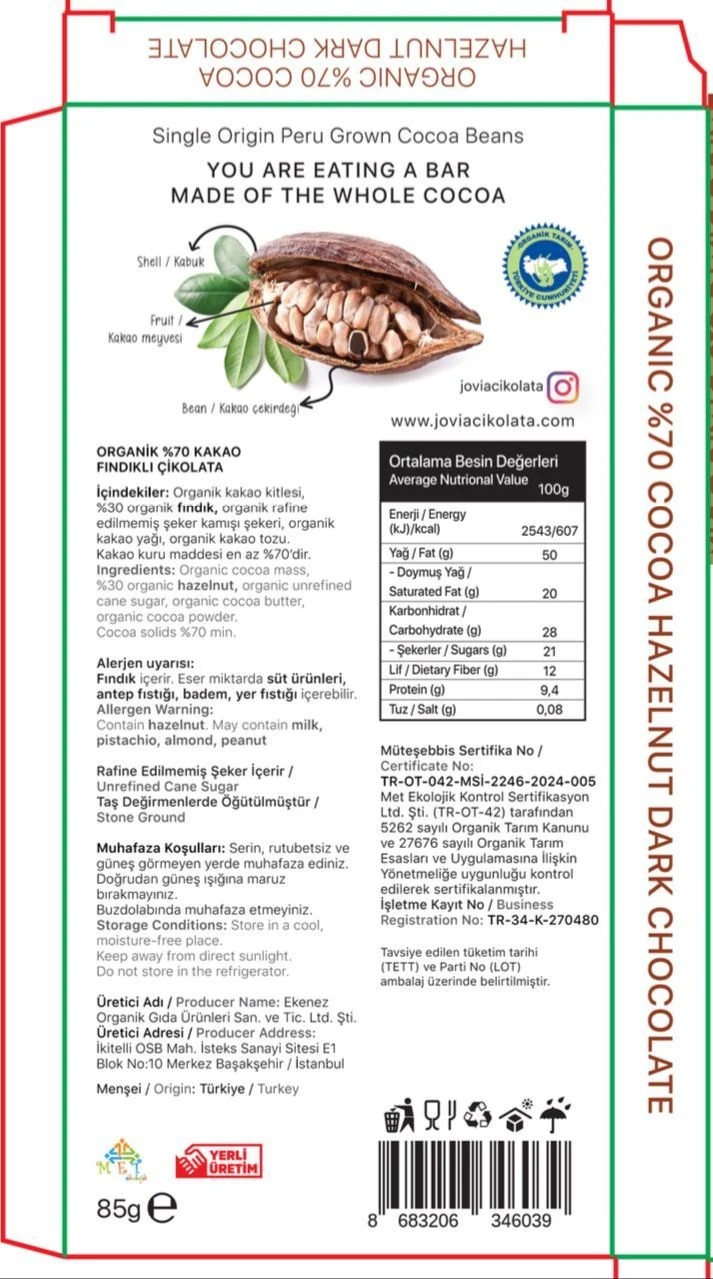 Fındıklı %70 Bitter Çikolata 85 gr