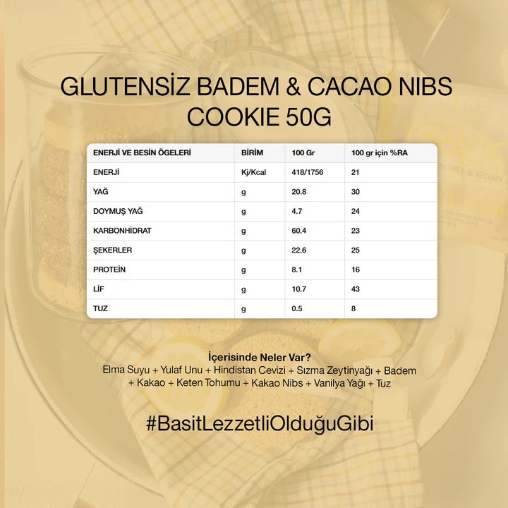 Glutensiz Badem & Kakao Cookie 50 gr