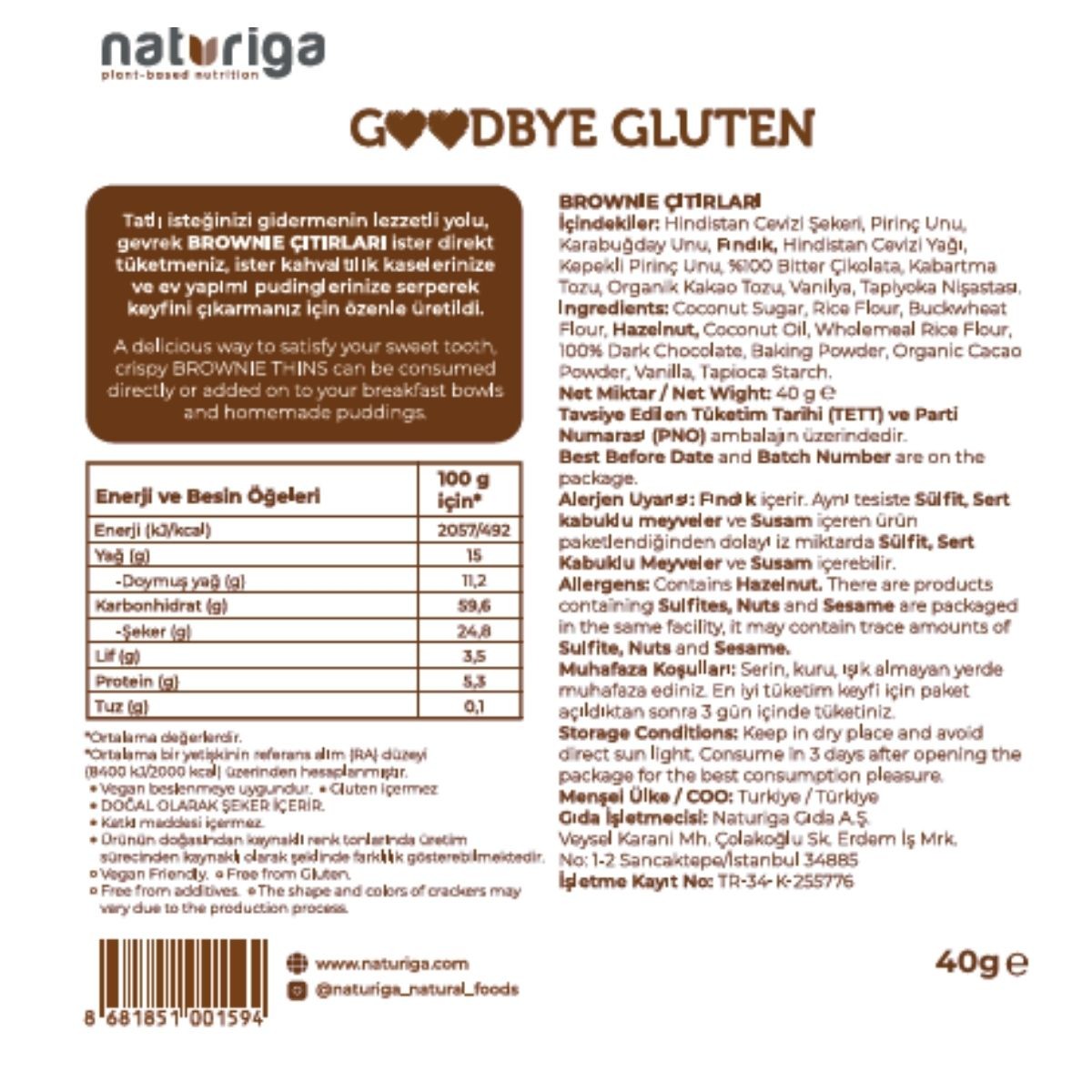 Goodbye Gluten Brownie Çıtırları 40 Gr