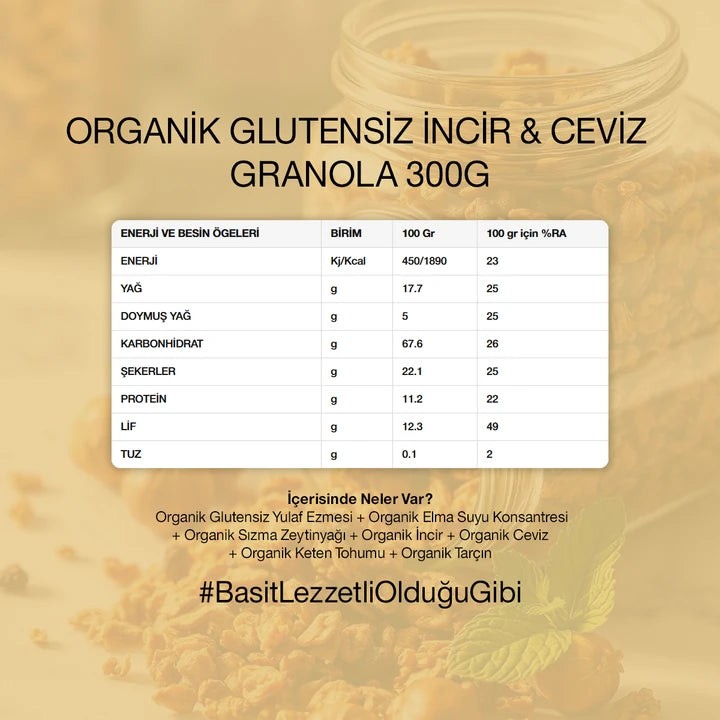 Organik Glutensiz İncir & Ceviz Granola 300 gr