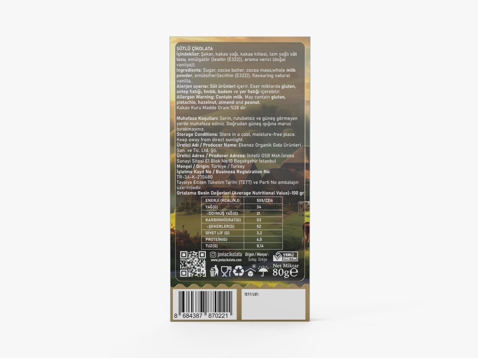 Sütlü Belçika Çikolatası 80 gr