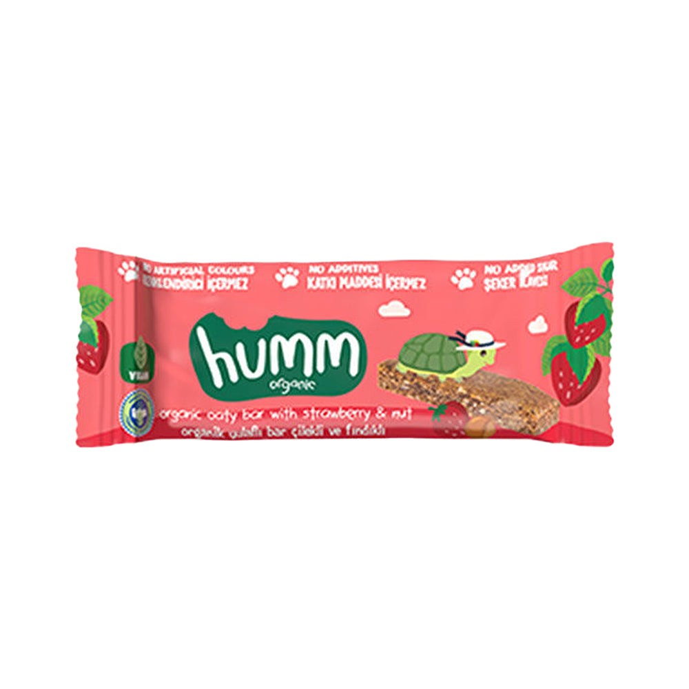 Organik Vegan Çilekli ve Fındıklı Yulaf Bar - 27g