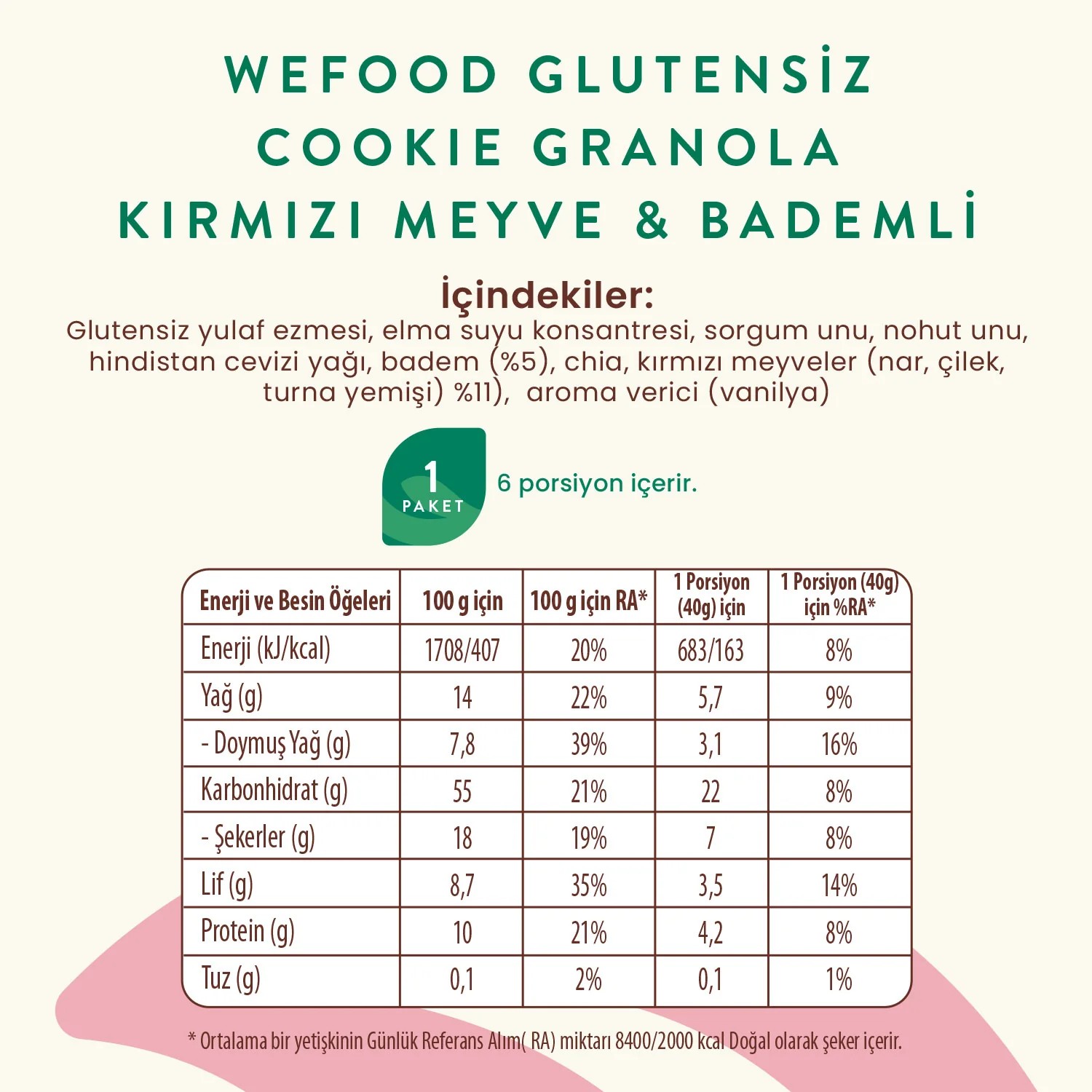 Glutensiz Granola Badem Kırmızı Meyve 250 gr