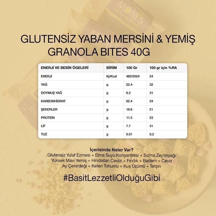 Glutensiz Yaban Mersini & Yemiş Granola Bites 40 gr