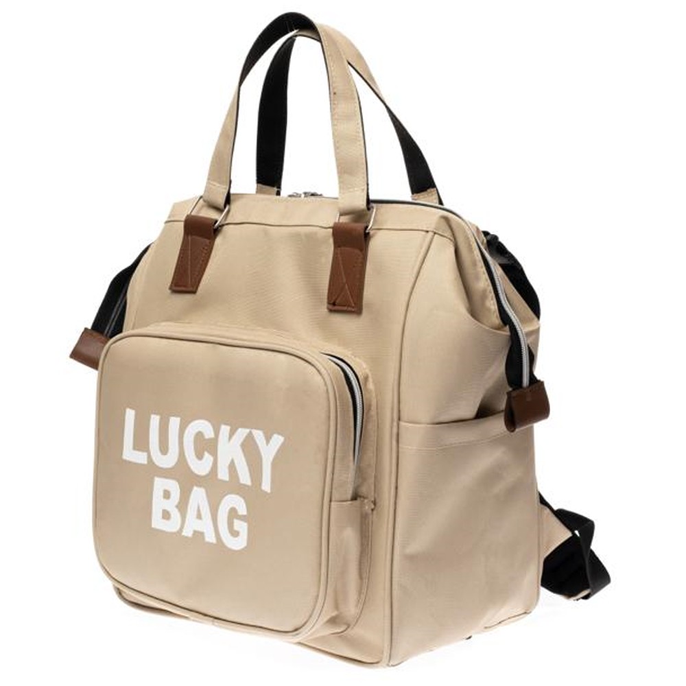 Lucky Bag Termal Cepli Siyah Baskılı Anne Bebek Bakım Çantası - Lucky Bag Krem
