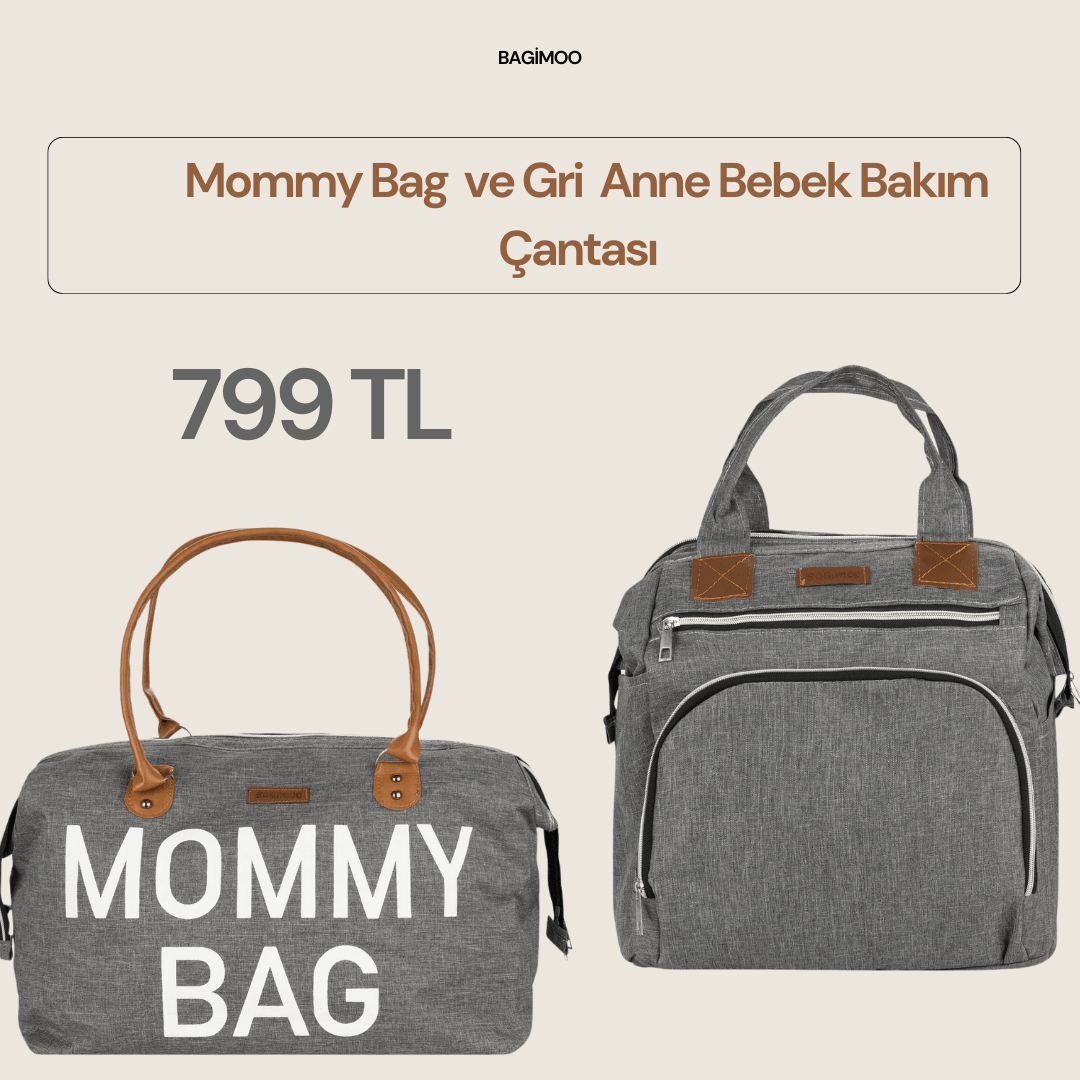 Bagimoo-- Moms Collection Bebek Bakım Çantası - Gri ve Mommy Bag Anne Bebek Bakım Çantası main variant image