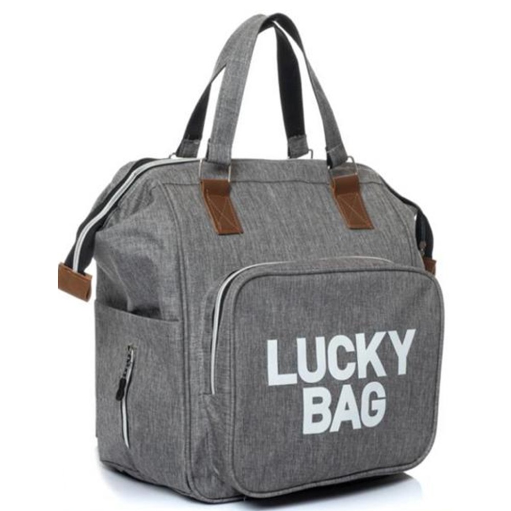 Lucky Bag Termal Cepli Siyah Baskılı Anne Bebek Bakım Çantası - Lucky Bag Gri
