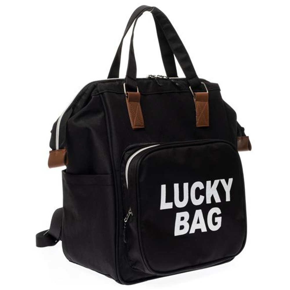 Lucky Bag Termal Cepli Siyah Baskılı Anne Bebek Bakım Çantası - Lucky Bag Siyah
