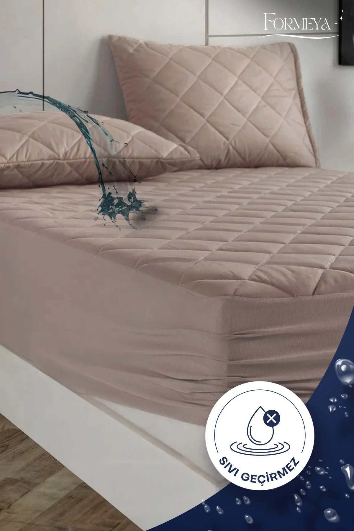 Pamukkale Renkli Alez Kahverengi %100 Pamuk Kapitone Sıvı Geçirmez Alez Çarşaf Fitted (15 Ebat)