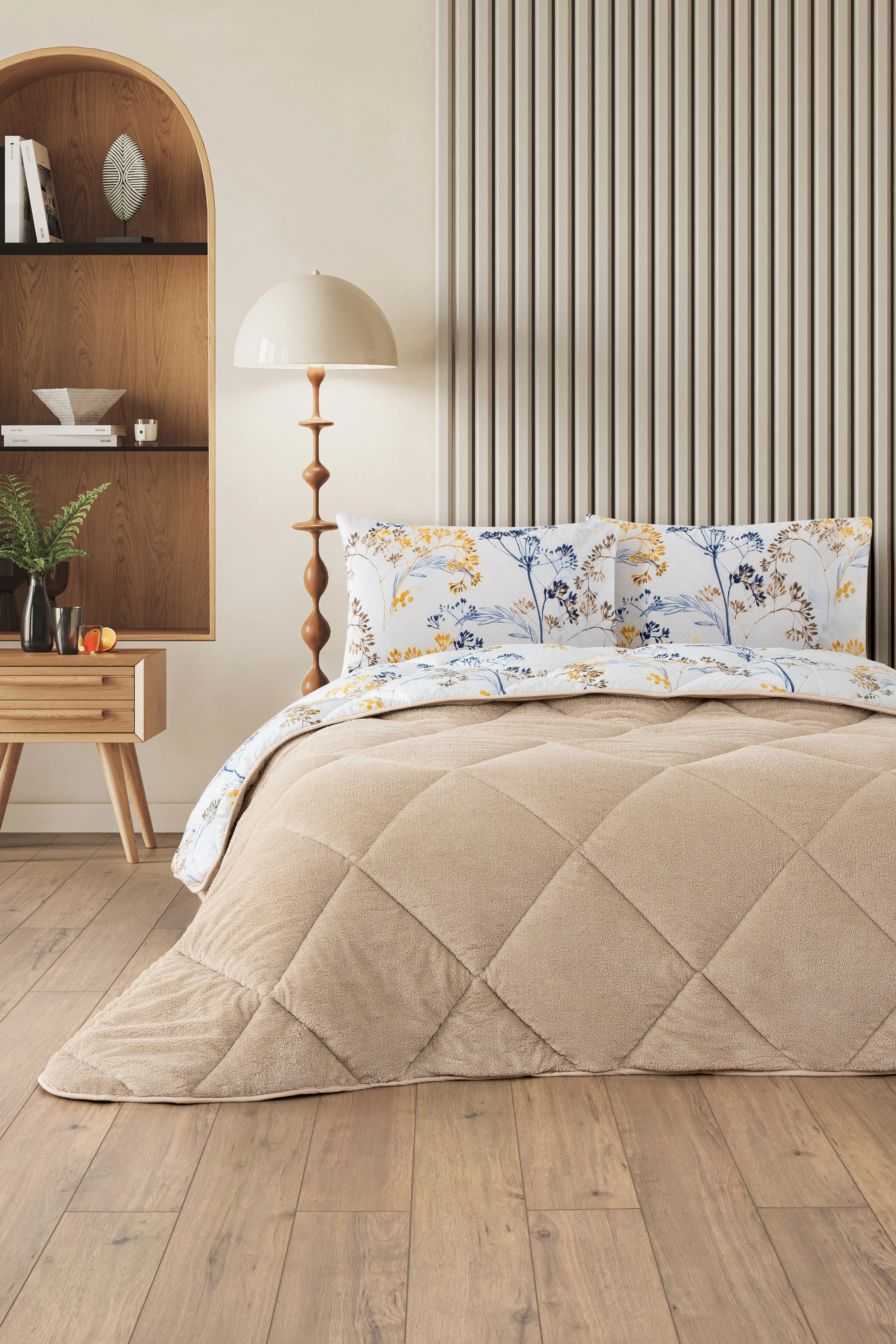 Nordelle Battal Boy Lüx Wellsoft Yorgan Çift Taraflı - 2 Adet Yastık Kılıflı Yorgan Seti 215x235 cm - Bej