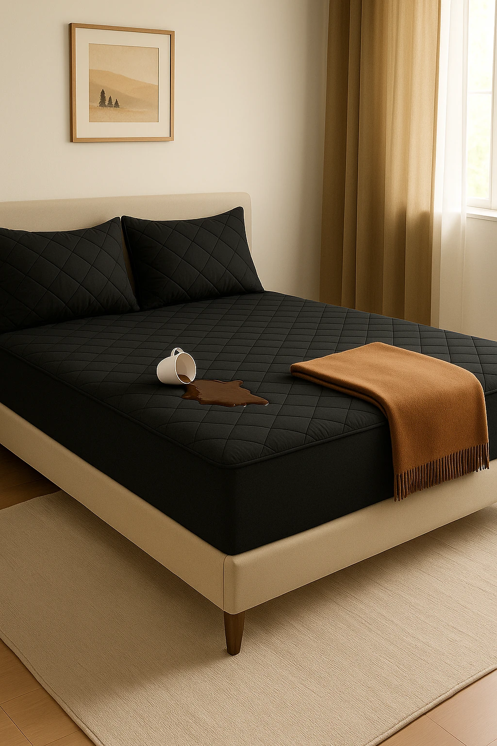 Adelya Siyah Kapitone Sıvı Geçirmez Alez (15 Ebat)