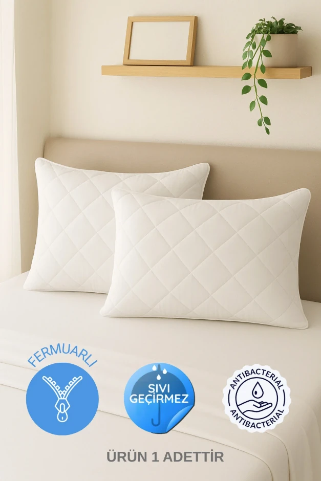 1'li Mikrofiber Kapitone Sıvı Geçirmez Yastık Alezi Fermuarlı Sıvı Geçirmez Yastık Koruyucu 50x70 cm