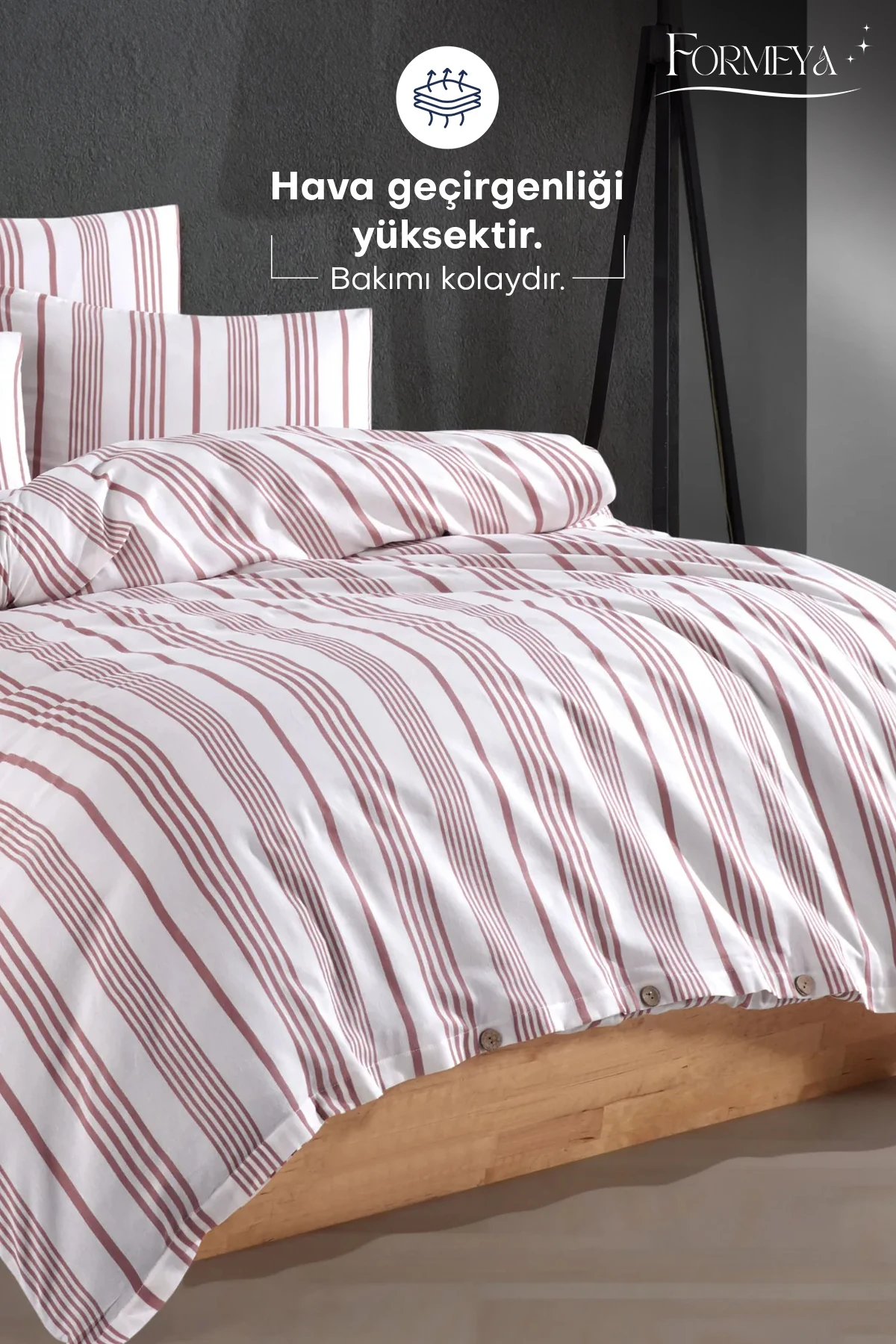 Düğmeli Lastikli Çarşaflı Pamuklu İpliği Boyalı Tek Kişilik Nevresim Takımı (1 Adet Yastık Kılıflı)