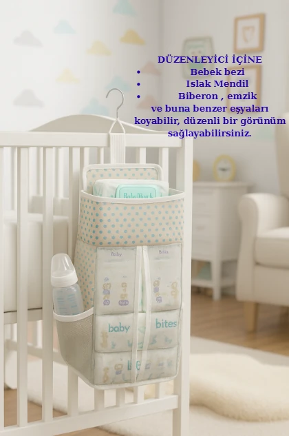 Cepli Beşik Yanı Düzenleyici - Bebek Park Yatak ve Beşik Yanı Çok Amaçlı Düzenleyici - Mavi