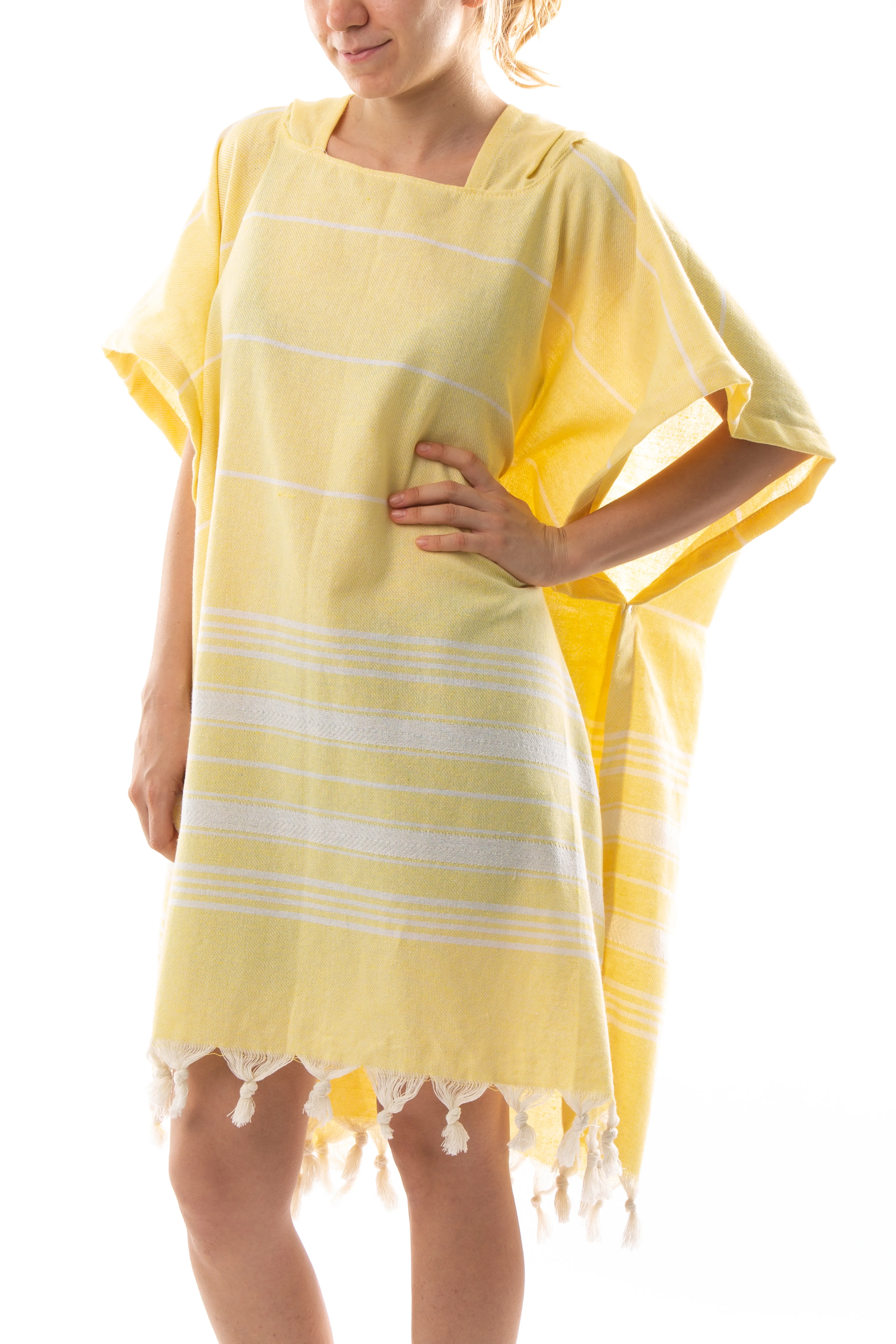 Pamuklu Yetişkin Peştamal Panço Bornoz Plaj Havlusu Sarı