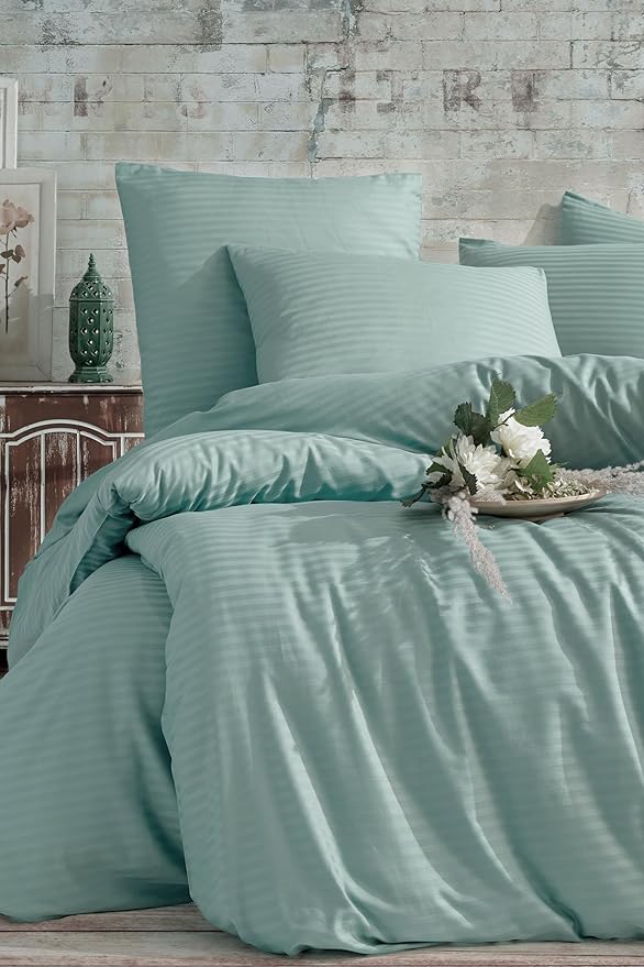 Çizgili Lastikli Çarşaflı Çift Kişilik Nevresim Takımı