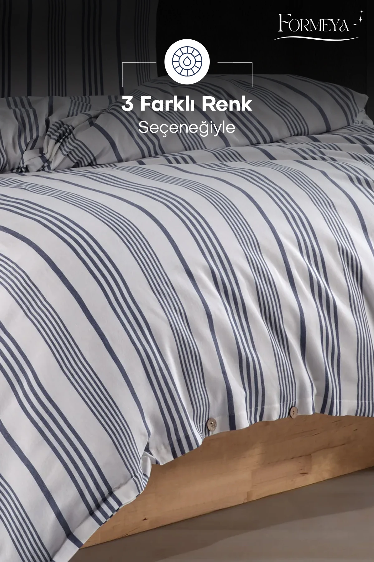 Düğmeli Lastikli Çarşaflı Pamuklu İpliği Boyalı Tek Kişilik Nevresim Takımı (1 Adet Yastık Kılıflı)