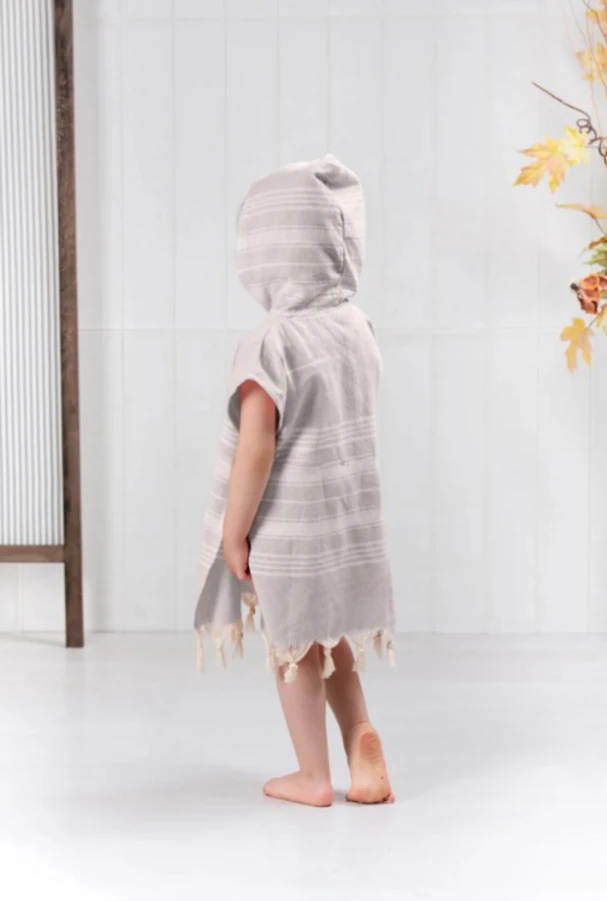 Çocuk Bornoz Panço %100 Pamuk Plaj Havlusu Peştamal Kahverengi