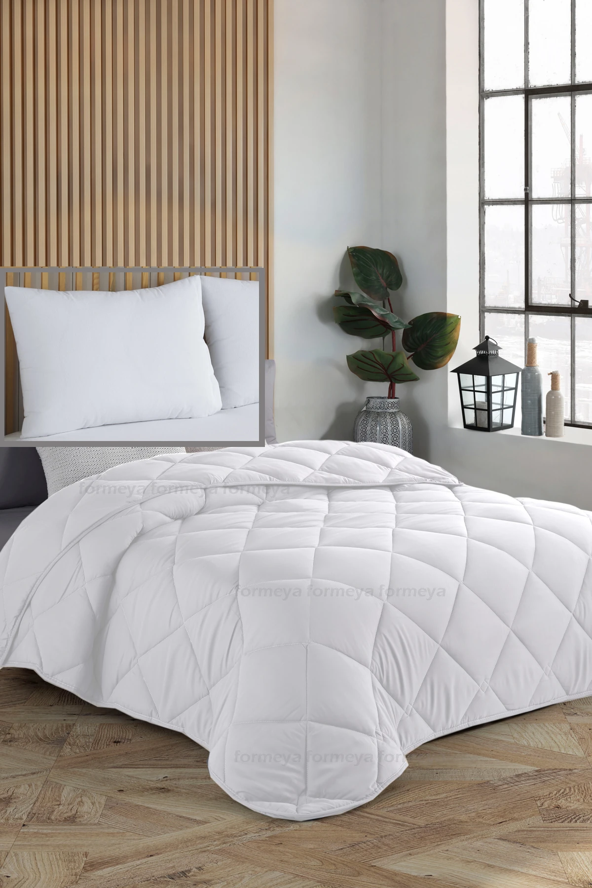 Tek Kişilik Beyaz Yorgan ve Yastık Seti 155 x 215 cm