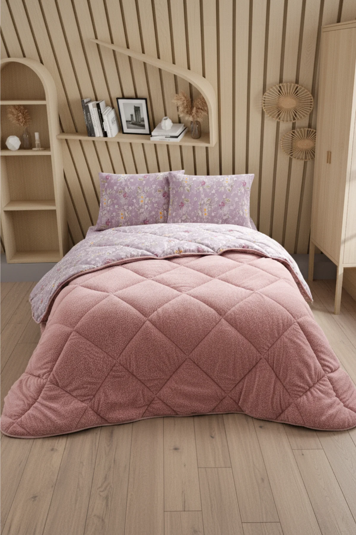 Nordelle Battal Boy Lüx Wellsoft Yorgan Çift Taraflı - 2 Adet Yastık Kılıflı Yorgan Seti 215x235 cm - Pudra