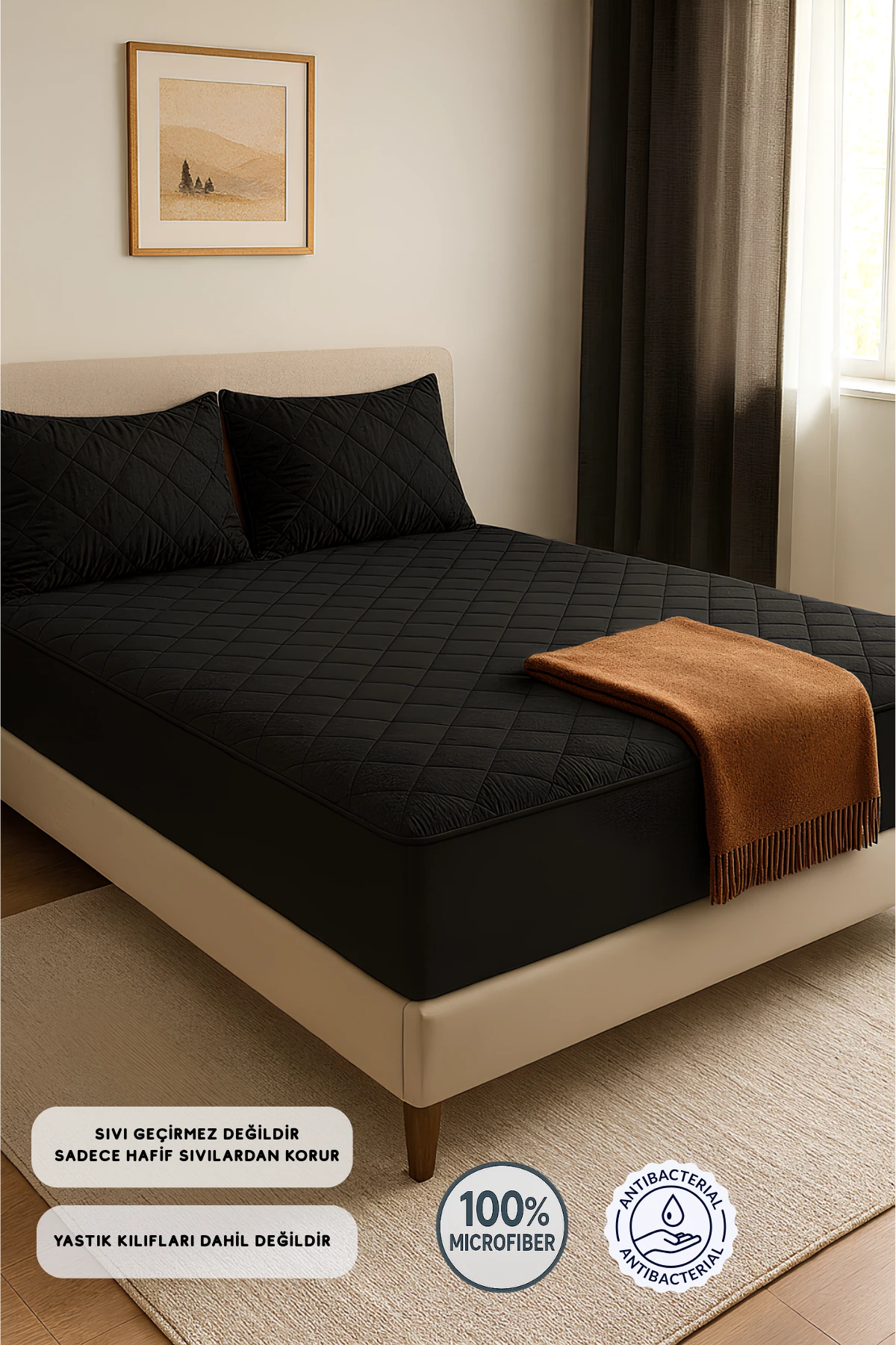 Adelya Siyah Kapitone Yatak Koruyucu Alez (15 Ebat)