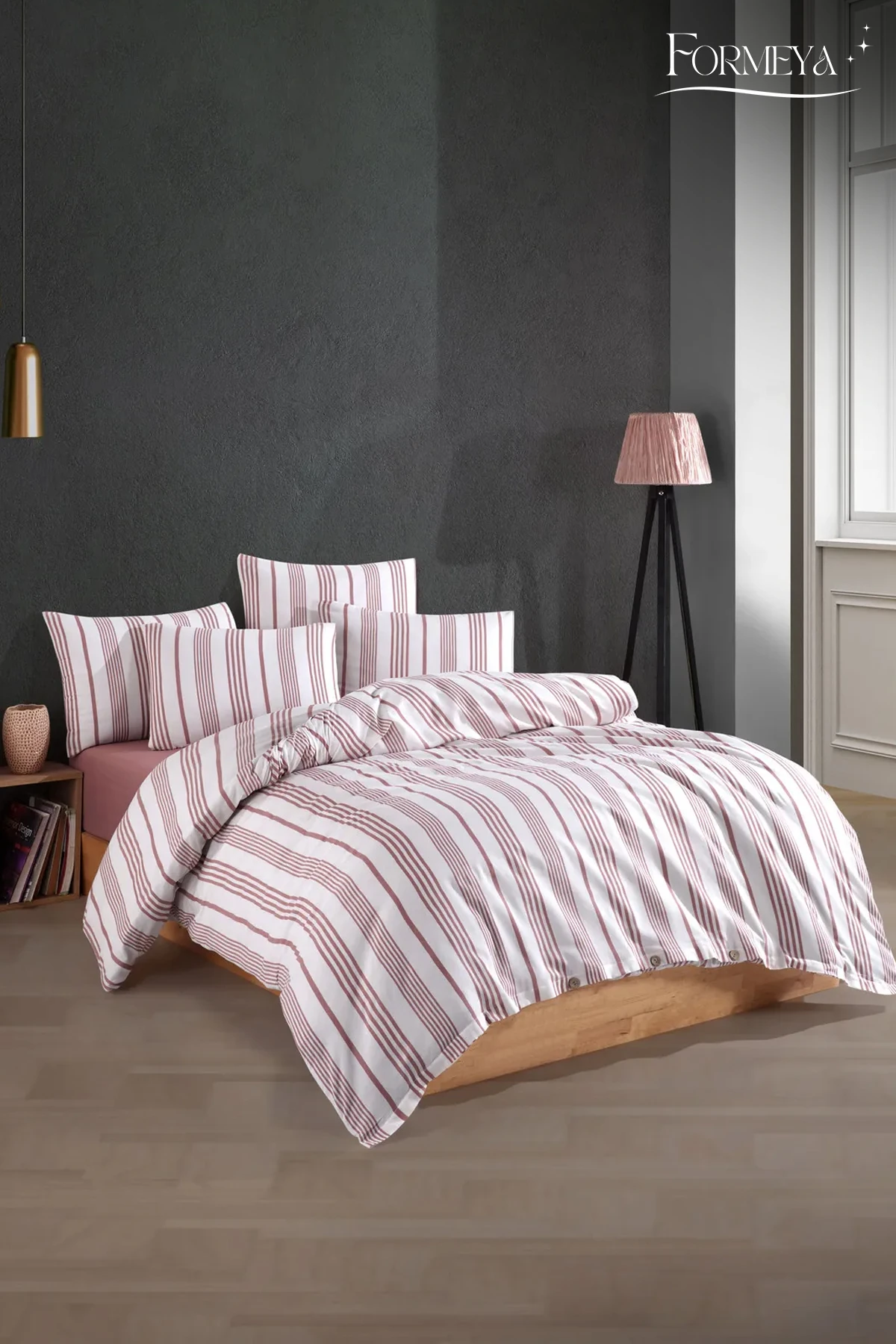 Düğmeli Lastikli Çarşaflı Pamuklu İpliği Boyalı Tek Kişilik Nevresim Takımı (1 Adet Yastık Kılıflı)