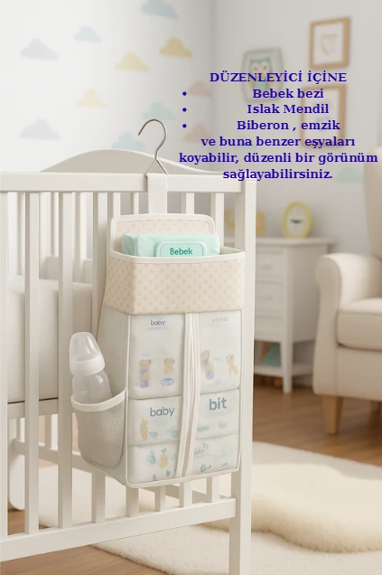 Cepli Beşik Yanı Düzenleyici - Bebek Park Yatak ve Beşik Yanı Çok Amaçlı Düzenleyici - Bej