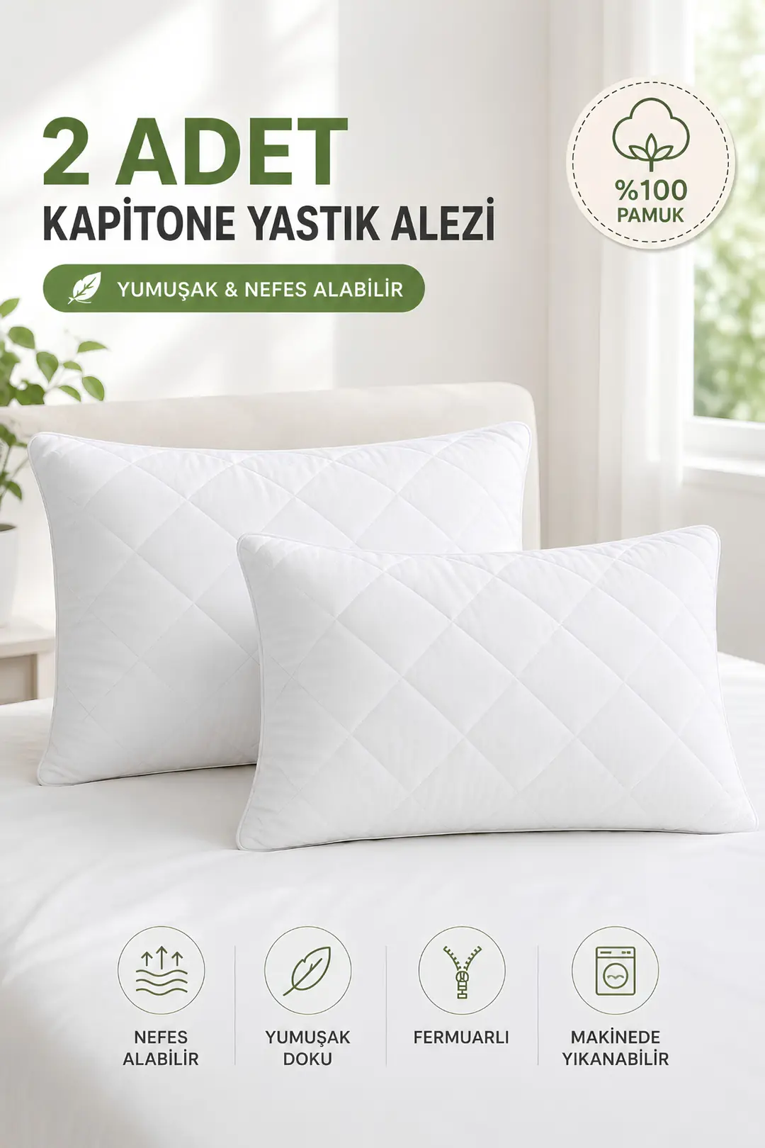 Pamuk Kapitone Yastık Koruyucu 2 Adet