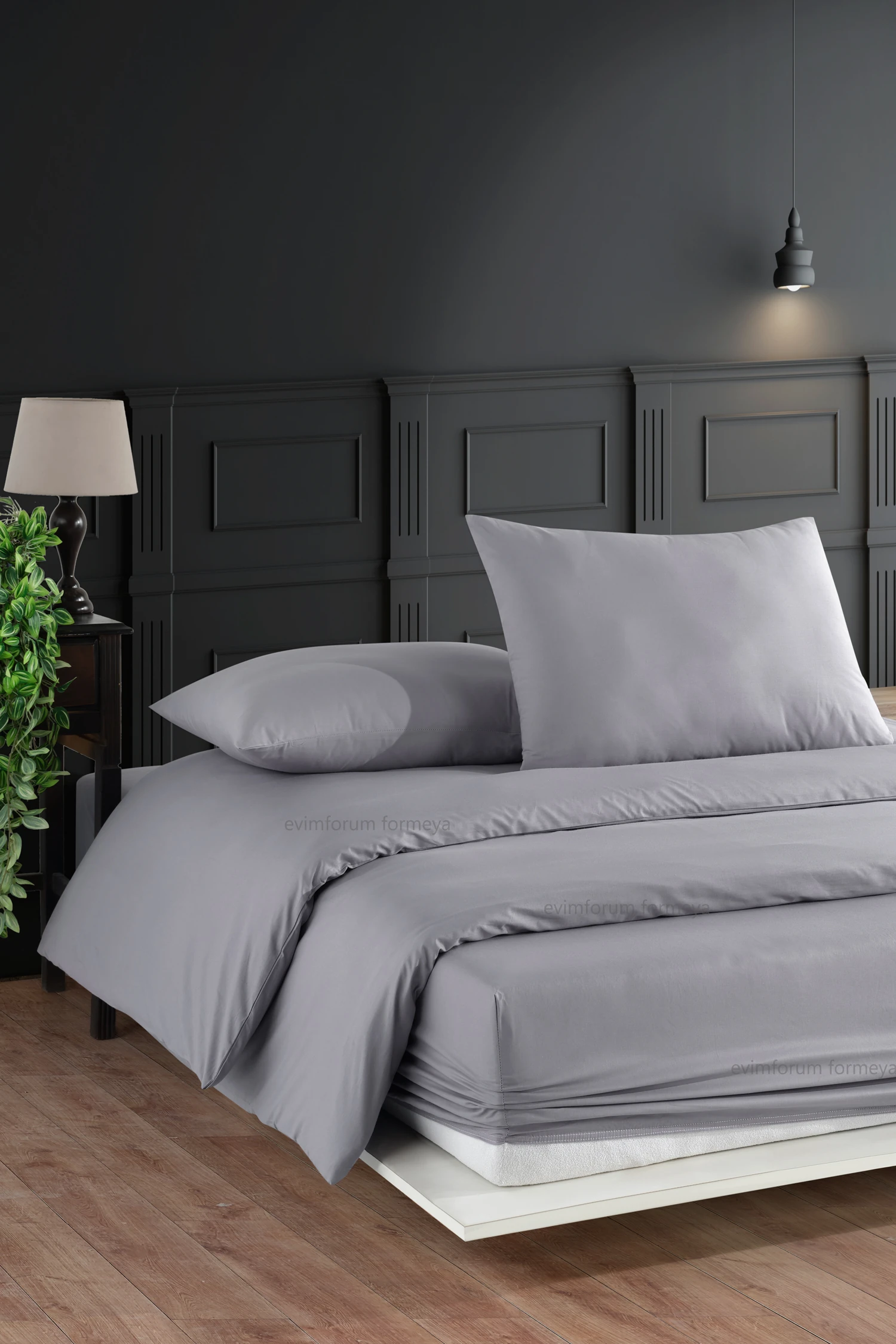 Tek Kişilik %100 Pamuk Lastikli Çarşaflı Nevresim Takımı Gri