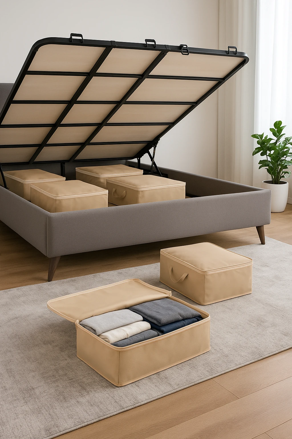 6 Adet Büyük Boy Yatak Baza Altı Çok Amaçlı Hurç 64 x 45 x 22 Cm