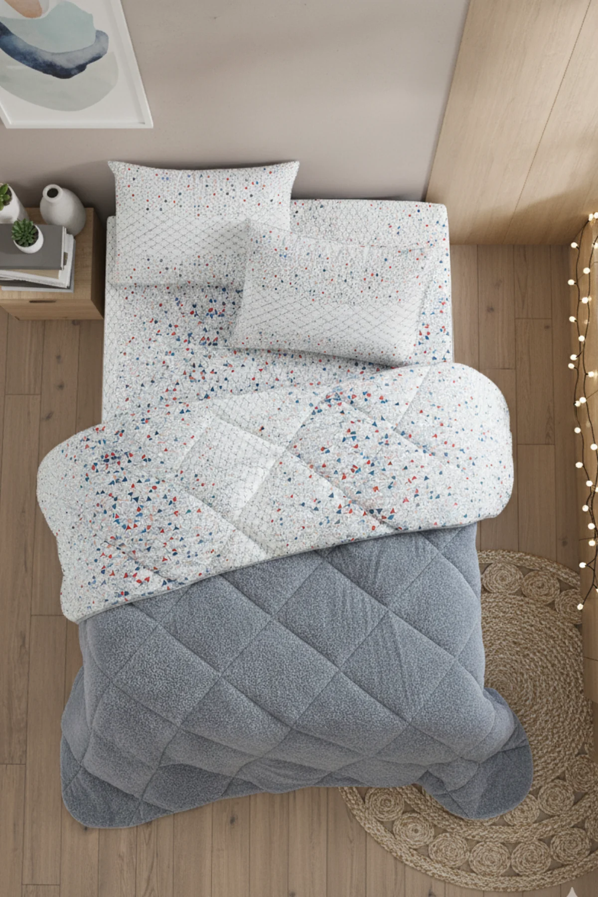 Evoria Battal Boy Lüx Wellsoft Yorgan Çift Taraflı - 2 Adet Yastık Kılıflı Yorgan Seti 215x235 cm - Gri