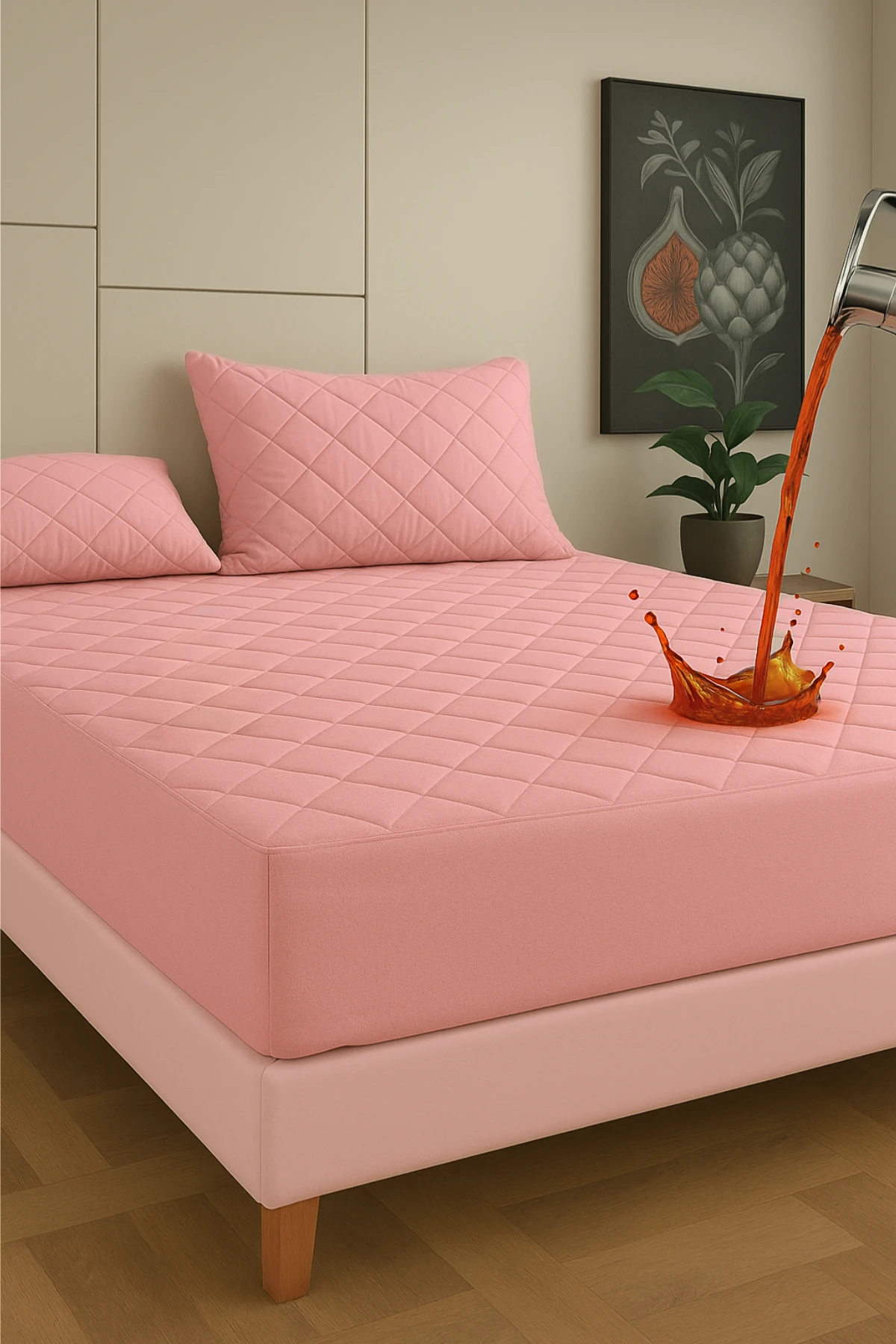 Pamukkale Alez Set Pudra Kapitone Sıvı Geçirmez Yatak Koruyucu-2 Adet Yastık Koruyucu (9 Ebat)