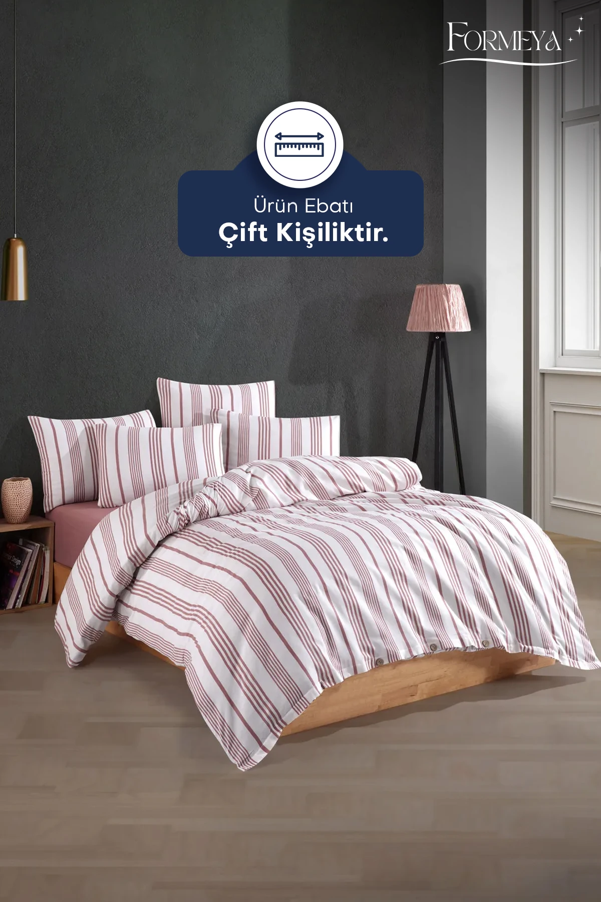 Düğmeli Lastikli Çarşaflı Pamuklu İpliği Boyalı Çift Kişilik Nevresim Takımı (2 Adet Yastık Kılıflı)