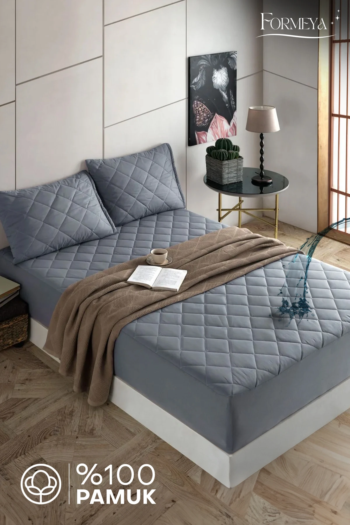 Pamukkale Gri Kapitone Sıvı Geçirmez Yatak Koruyucu Fitted Alez (15 Ebat)