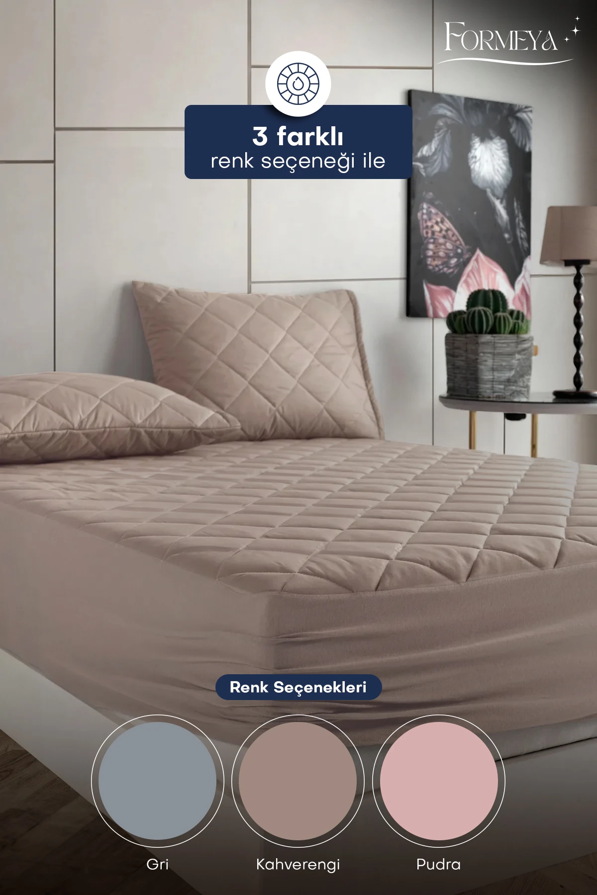 Pamukkale Renkli Alez Kahverengi %100 Pamuk Kapitone Sıvı Geçirmez Alez Çarşaf Fitted (15 Ebat)